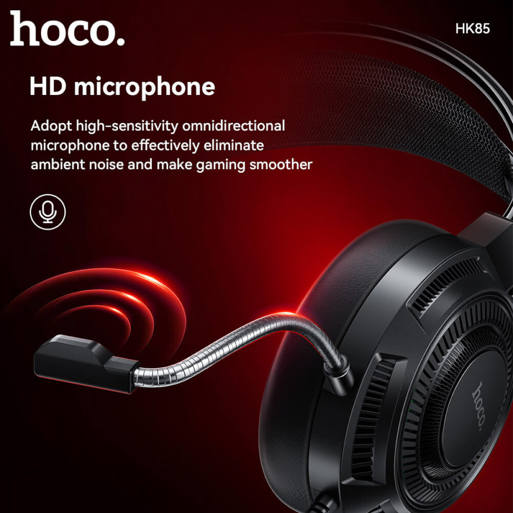 หูฟังเกมมิ่ง HOCO HK85 ดอกลำโพง 40MM ไมโครโฟน HD ถอดออกได้ แต่งไฟ RGB สายแจ็ค USB ยาว 2 เมตร